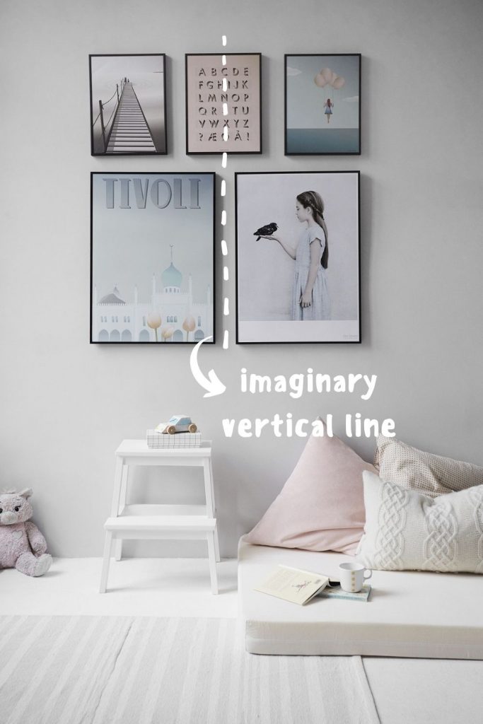 grouping of photos with an imaginary vertical line drawn over them