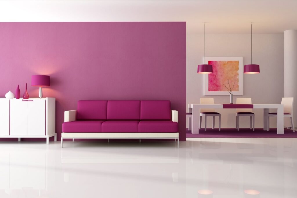 modern interior with violet painted wall