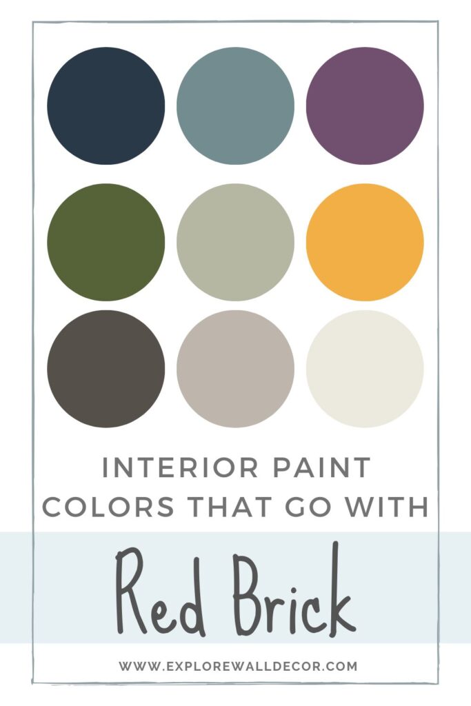 color swatches with text that reads: interior paint colors that go with red brick