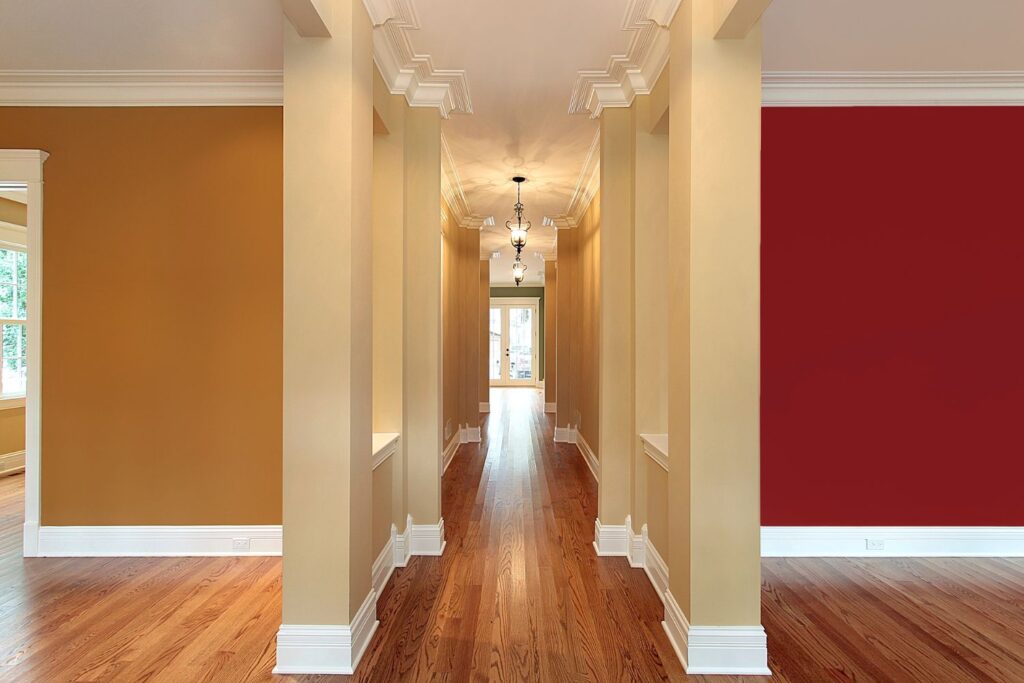 red and tan colour combination for hall walls