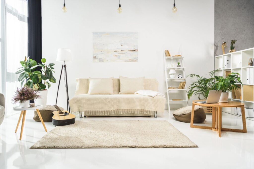 living room with a neutral, monochromatic color palette